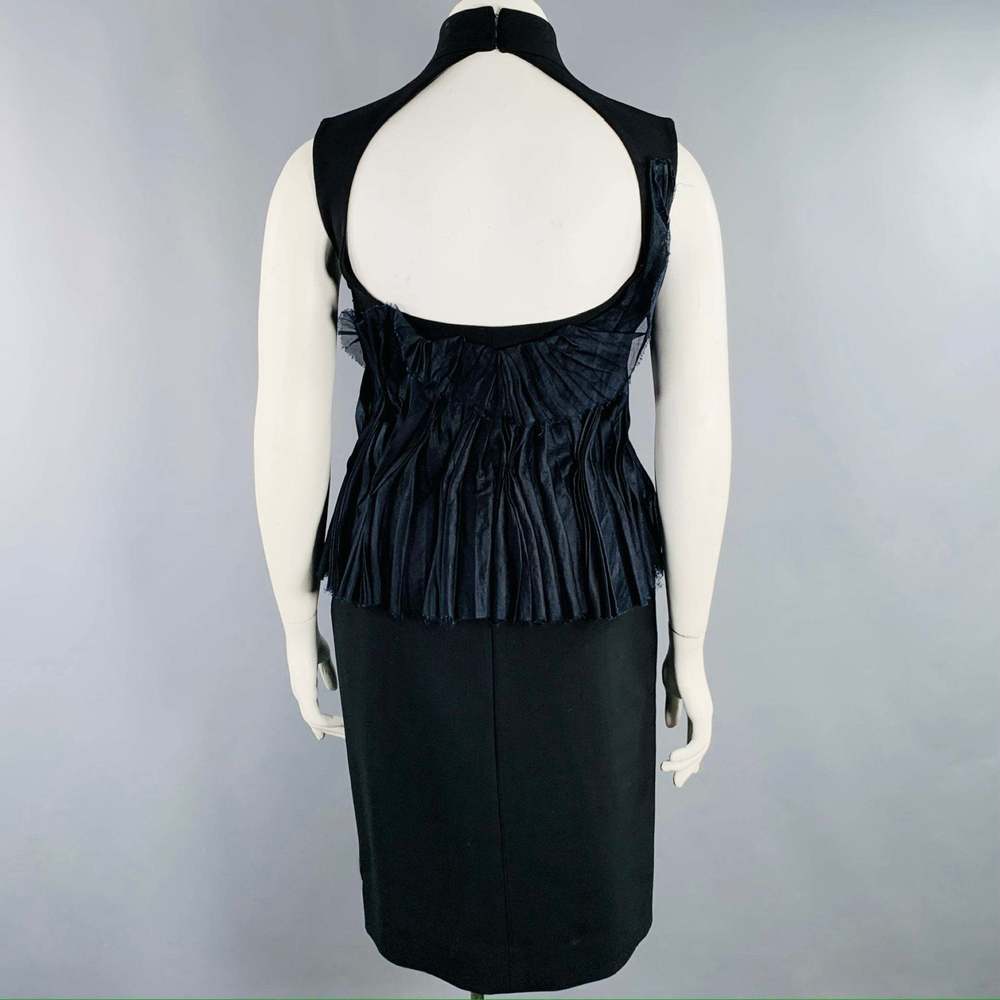 BRIONI Black Mercerized Cotton Ruffled Open Back Cocktail Dress - Picture 4 of 9